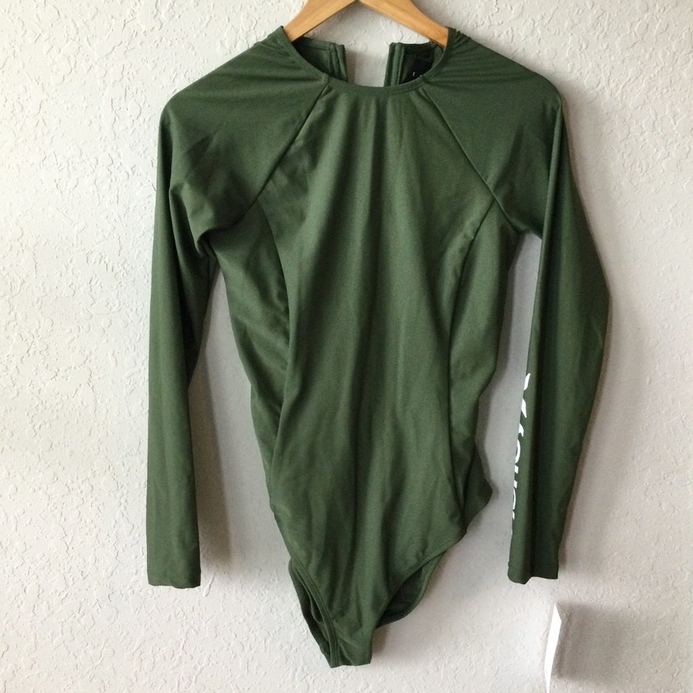 Hurley surf rash guard onepiece swim suit long sleeve olive green size M